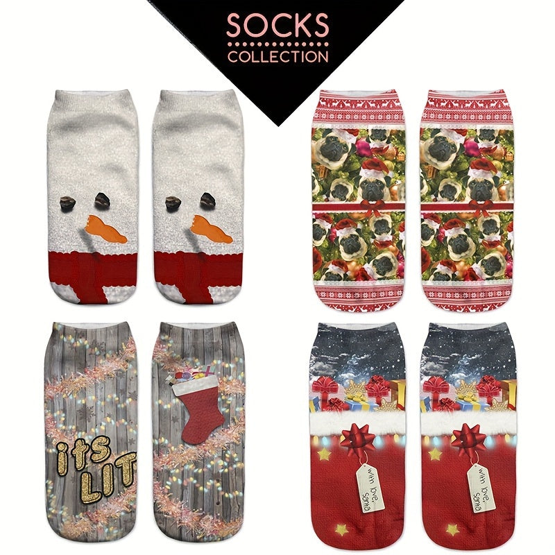 4 Pairs Christmas Print Low Cut Socks Women's Stockings