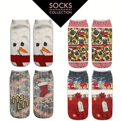 4 Pairs Christmas Print Low Cut Socks Women's Stockings