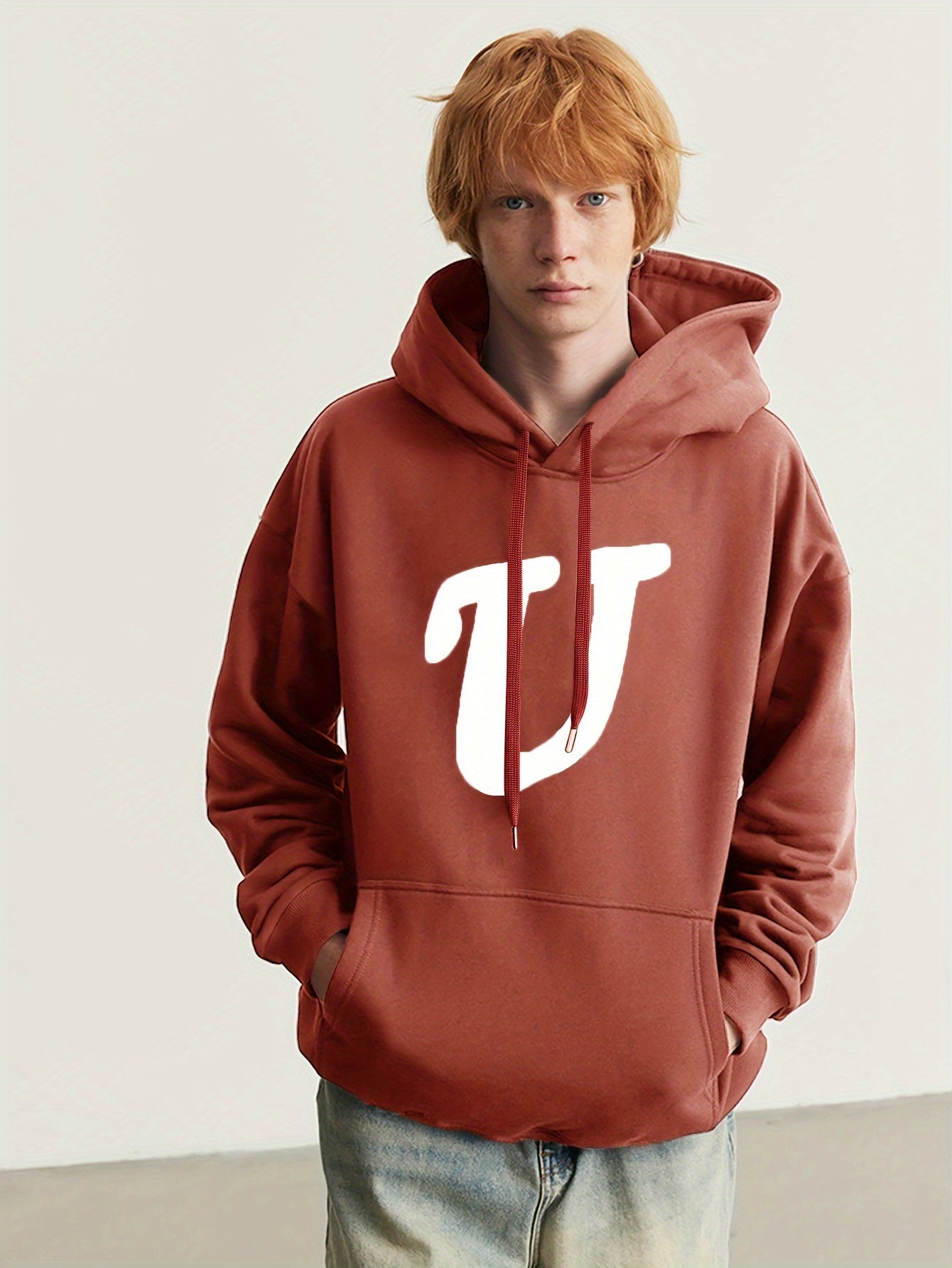U Print Hoodie For Men With Kangaroo Pocket