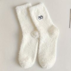 5 Pairs Cartoon Expression Pattern Embroidered Socks for Women Winter Stocking