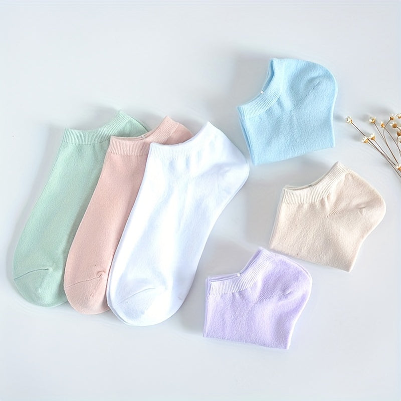 6 Pairs Solid Ankle Socks Lightweight Women's Stockings & Hosiery