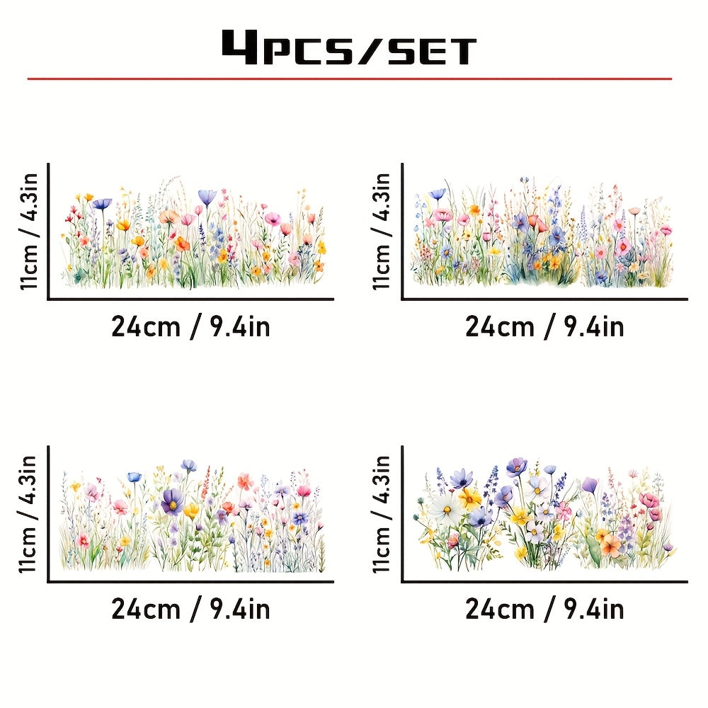 4pcs Wildflower 3D Erasable Transfer Stickers UV Waterproof Self Adhesive
