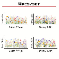 4pcs Wildflower 3D Erasable Transfer Stickers UV Waterproof Self Adhesive