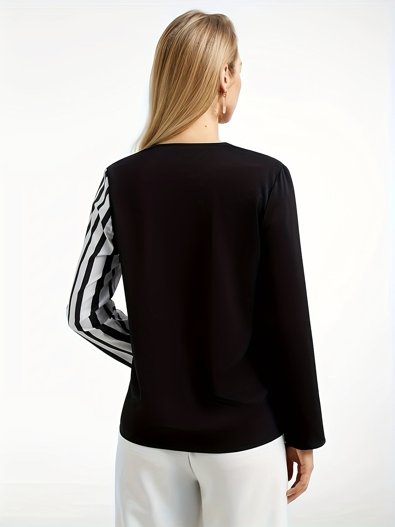  Colorblock Striped Print Long Sleeve Shirt Top