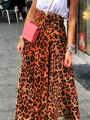  Women's Leopard Print Maxi Skirt with Belt