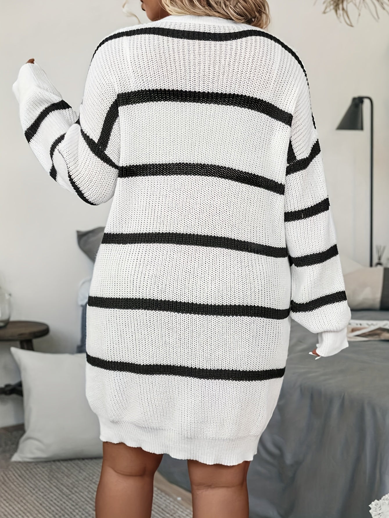  Women's Stripe Print Open Front Cardigan