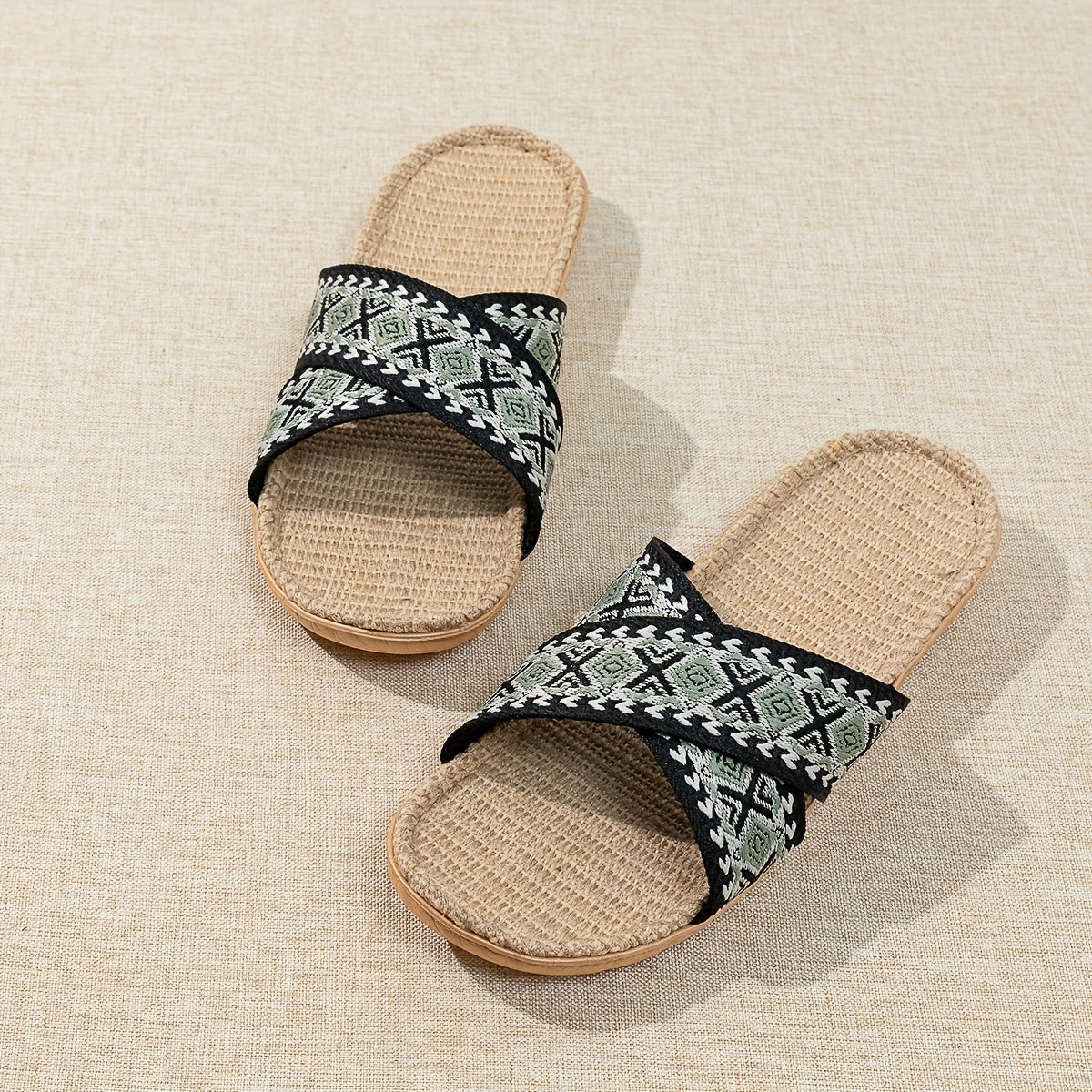 Women's Cross Straps Knit Slides Slip On Open Toe Non-slip Home Shoes