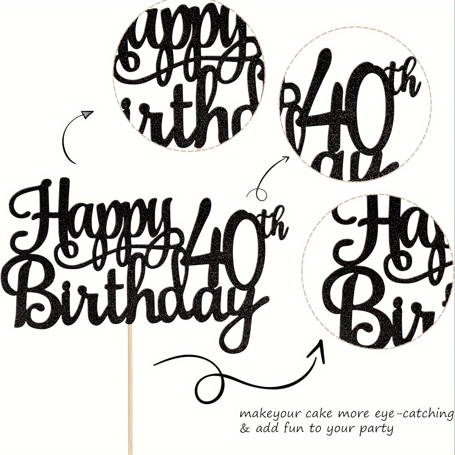 Happy 40th Birthday Cake Topper Glitter Cheers To 40 Years