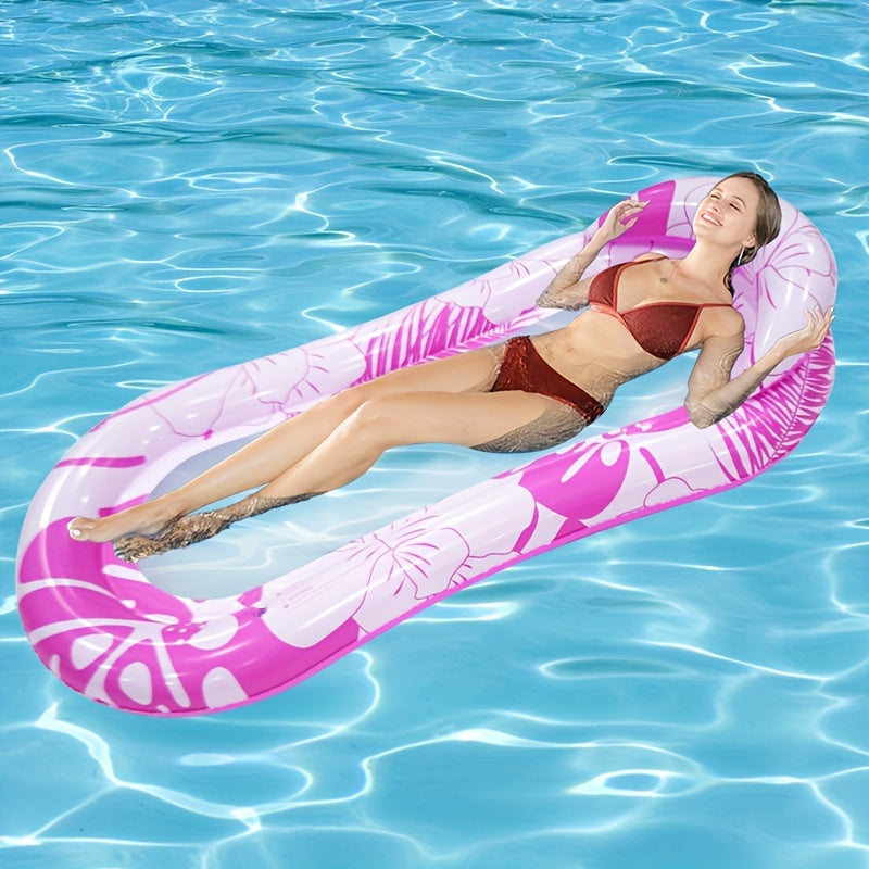 Pink Inflatable Floating Bed with Backrest Swimming Float