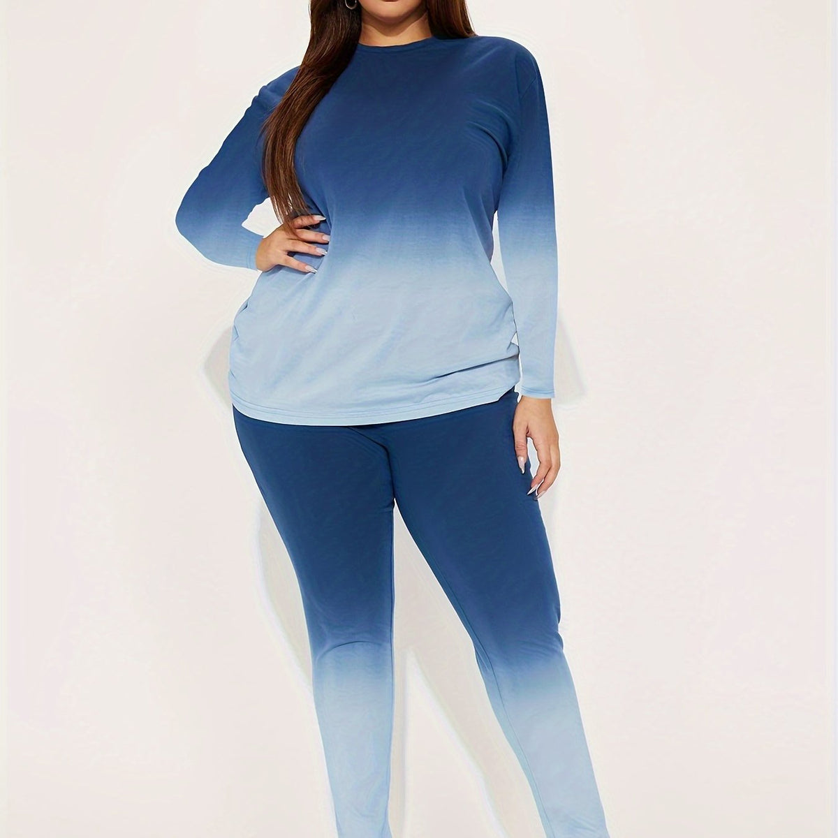 Women's Plus Ombre Print Long Sleeve Tee & Pants Set