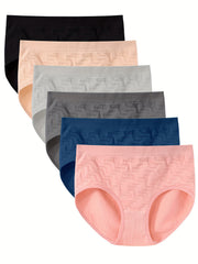 6pc Textured Briefs Comfy & Stretchy Intimates Panties Women's Underwear