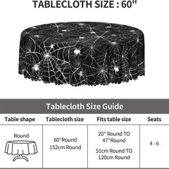 Halloween Style Round Tablecloth Spider Web Embossed Edge Stain Resistant