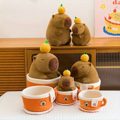 2pcs Capybara Plush Toy Set Office Decor Removable from Cup