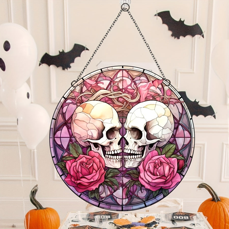 Halloween Acrylic Rose Couple Skull Window Decoration