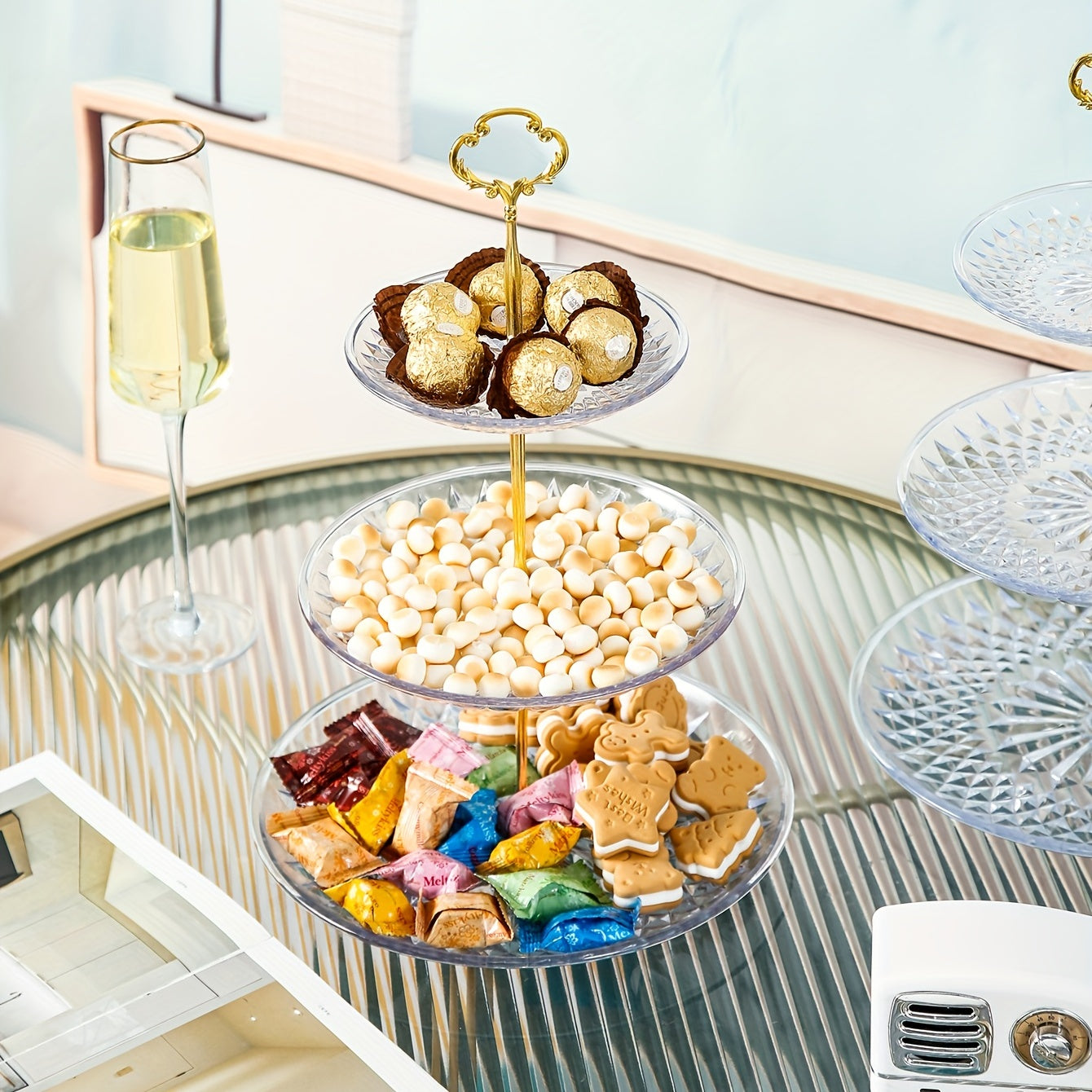 Clear 3 Tier Cupcake Stand Candy Snack Cake Platter Tea Party Serving Tray