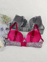2 Pack Plus Size Bra Set Women's Plus Ditsy Floral Print