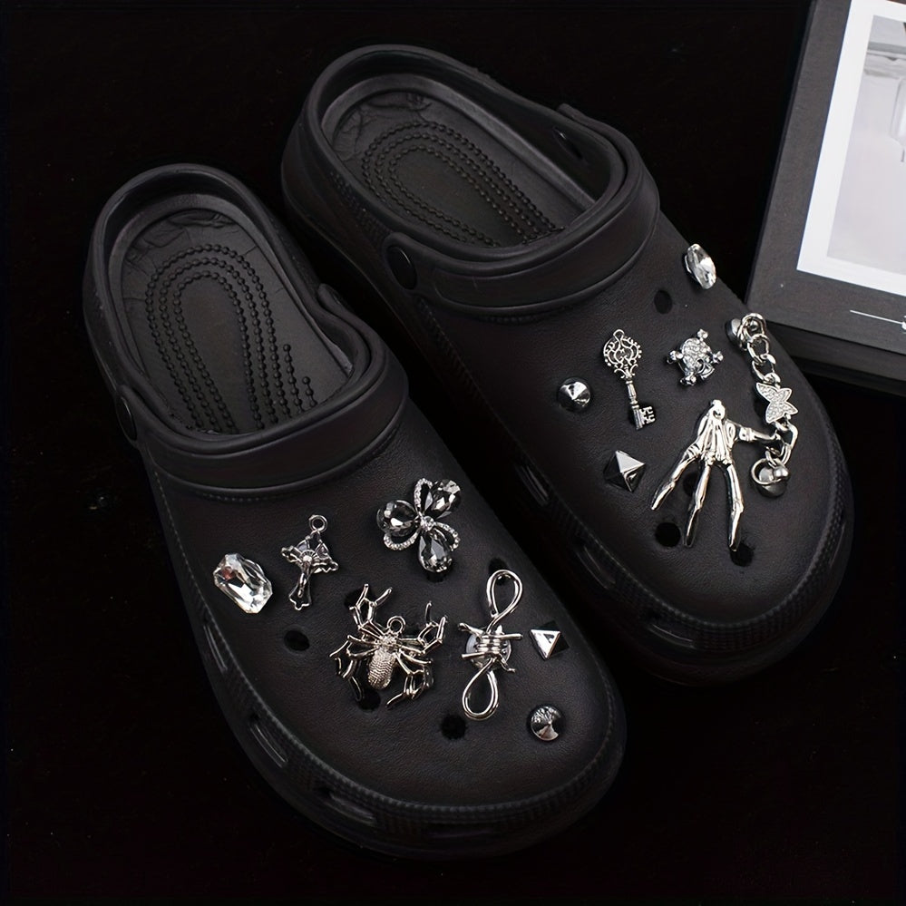 Dark Punk Hole Shoe Accessories Rhinestone Spider Shoe Flower Accessories