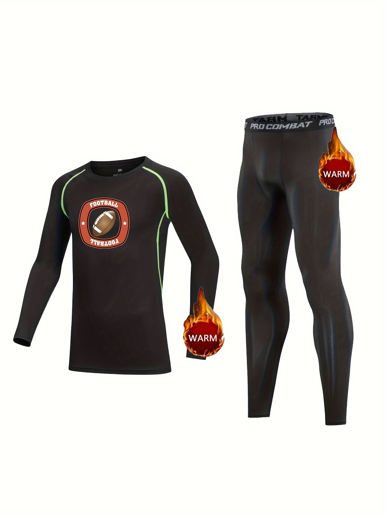 Kids Compression Fleece Sets Football Pattern Pullover Matching Pants