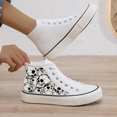 Skull Print Plush Lined Thermal Chunky Canvas Sneakers