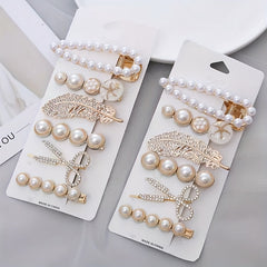 6pcs Retro Teddy Bear Flower Hair Clip Feather Scissors Faux Pearl Side Clip