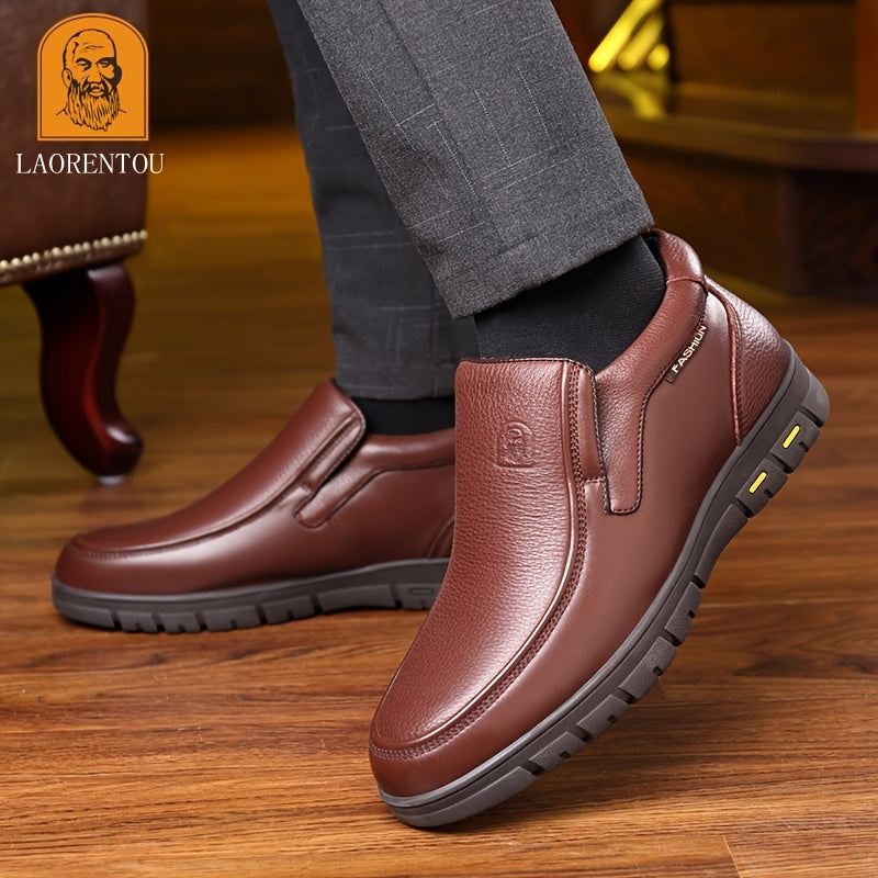 LAORENTOU Men's Leather Fleece Dress Boots