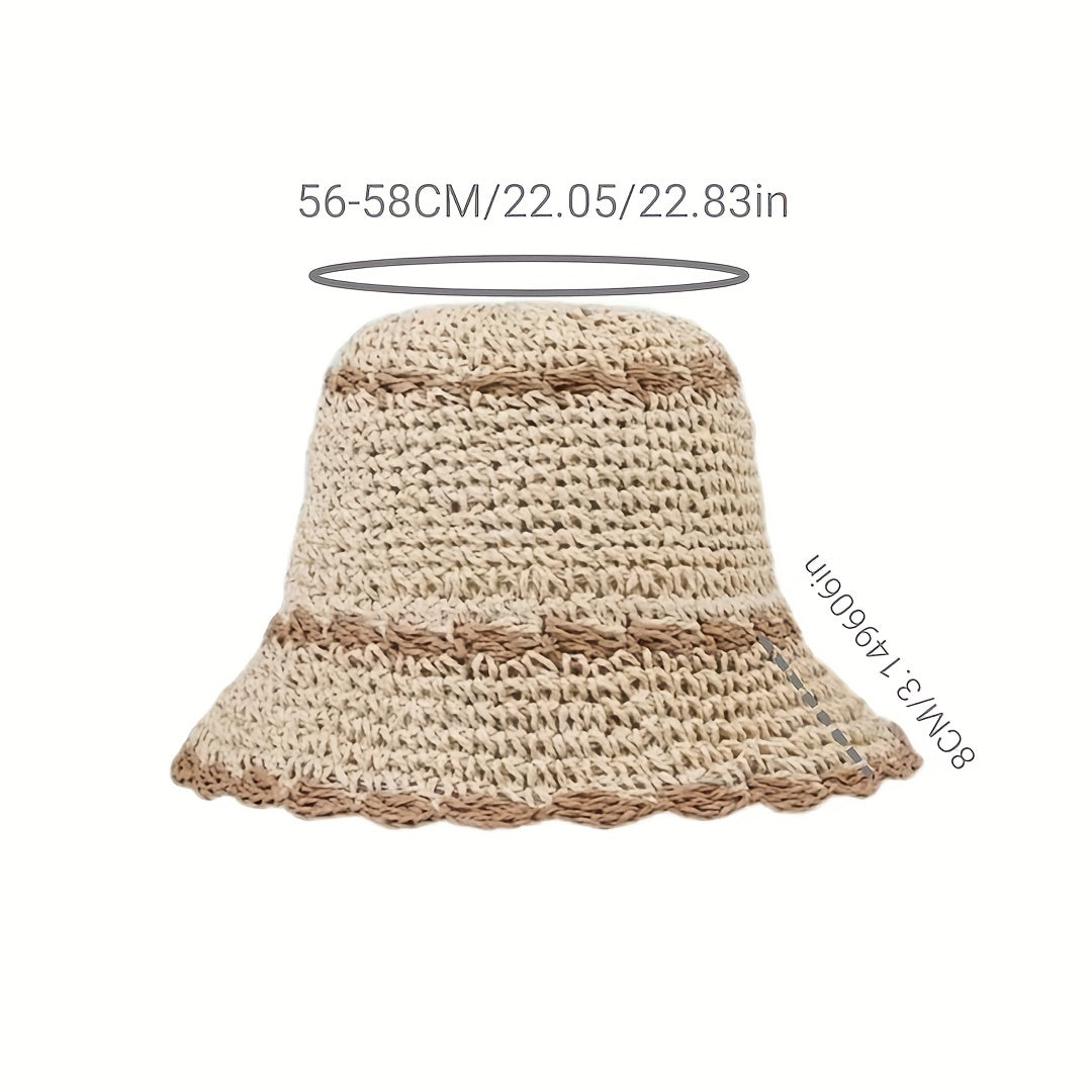 Crochet Bucket Hat Ruffles Brim Straw Sun Hat Beach Hats