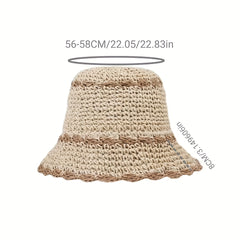 Crochet Bucket Hat Ruffles Brim Straw Sun Hat Beach Hats