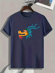 Dragon Pattern Print Men's Sports T-Shirt - Comfy & Stylish Tee