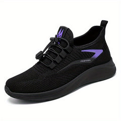 Women's Mesh Panel Flatform Sneakers Lace Up Low Round Toe Breathable Shoes