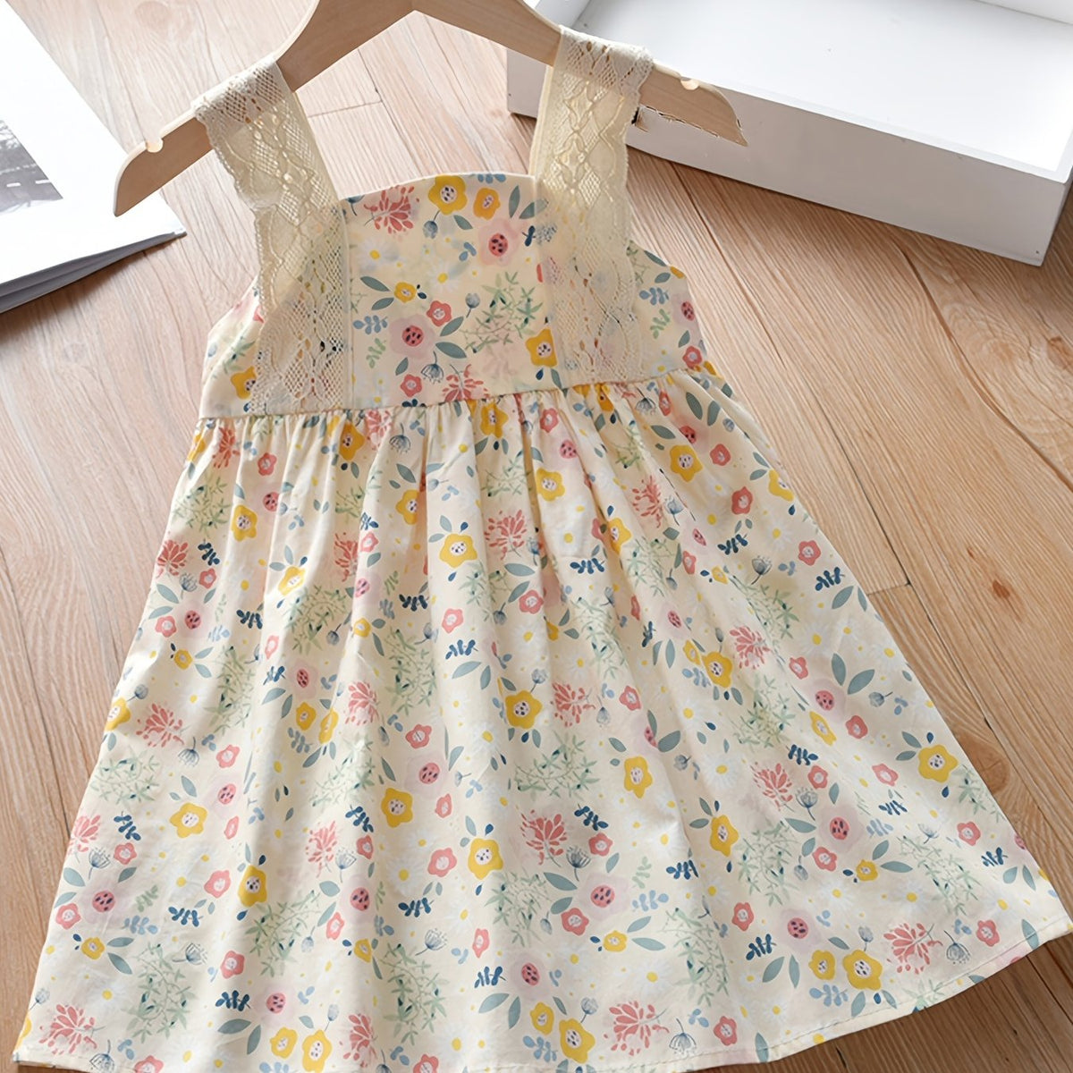 Girls Floral Lace Patchwork Cami Princess Dress Kids Summer Clothes
