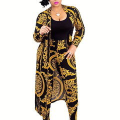Floral Print Two Piece Set Long Sleeve Coat & Pants Outfit