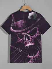 Purple Skull 3D Pattern Print Men's Short Sleeve T-shirt Graphic Tee