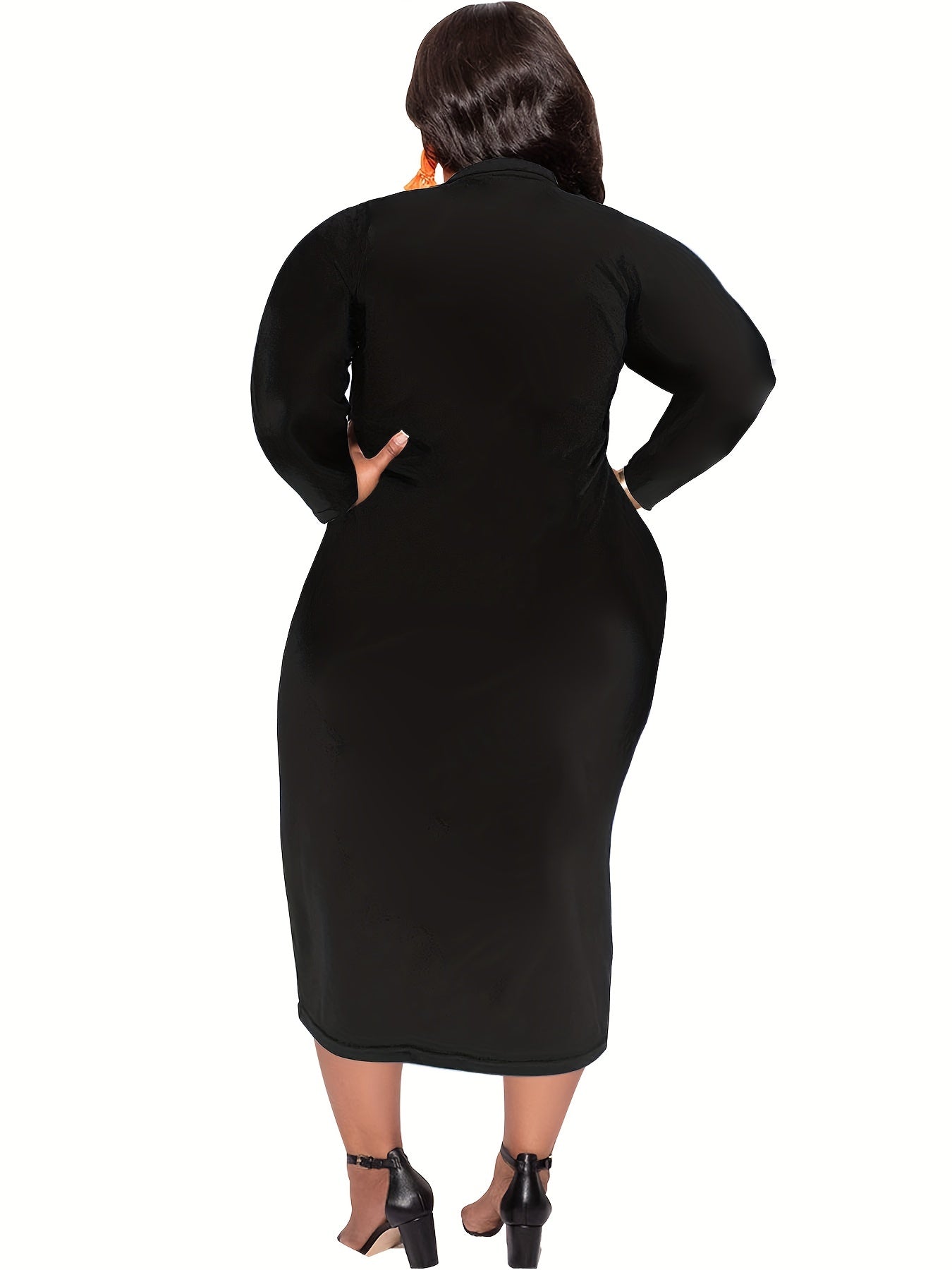  Solid Long Sleeve V Neck Slim Fit Dress