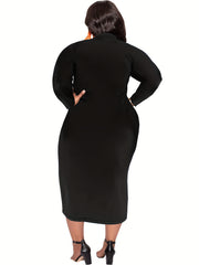  Solid Long Sleeve V Neck Slim Fit Dress