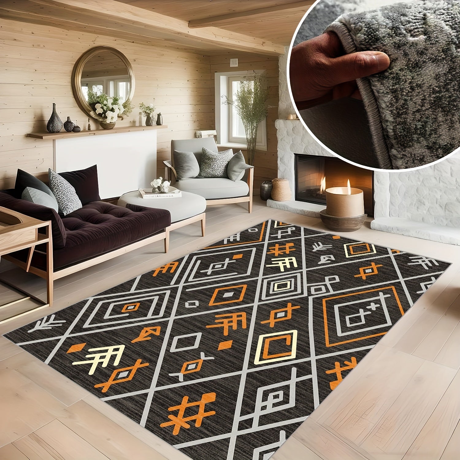 Geometric Pattern Soft Faux Sheepskin Floor Mat Machine Washable