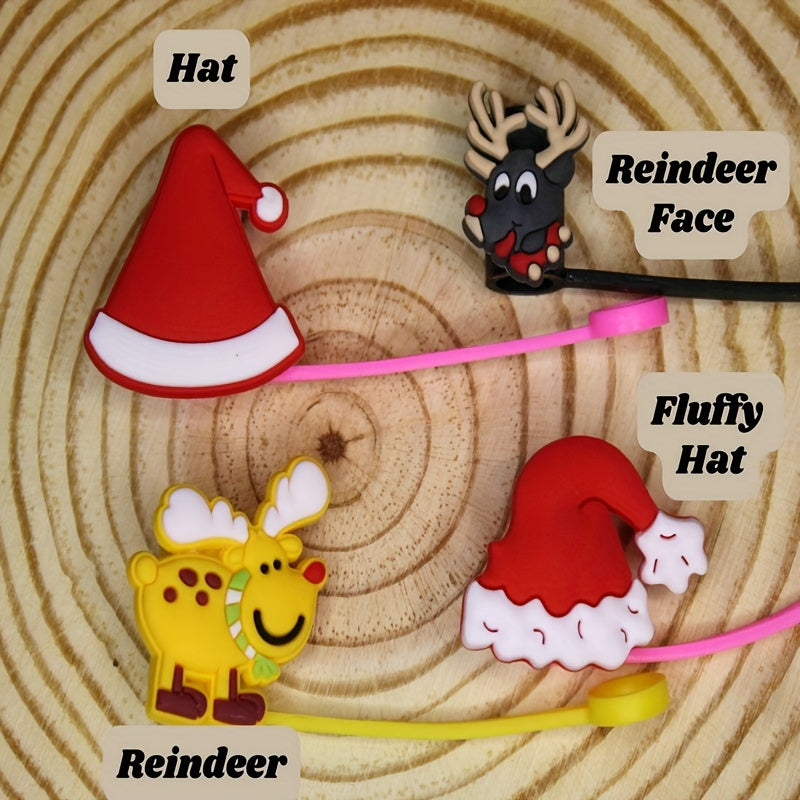 Christmas Straw Tip Covers Reusable Leakproof Straw Stoppers 6-8mm 4/5/20pcs