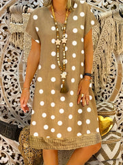 Boho Dress Women's Polka Dots V Neck Short Sleeve Dress