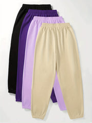 4 Pack Plus Size Sports Pants Set Women's Solid Elastic Jogger