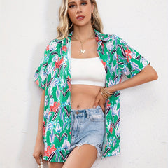  Vacay Blouse Women's Plus Allover Print Short Sleeve