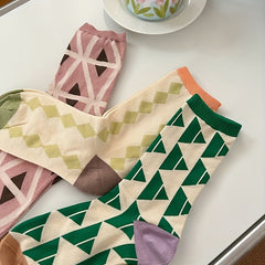 Geometric Print Mid Tube Socks, Set of 3