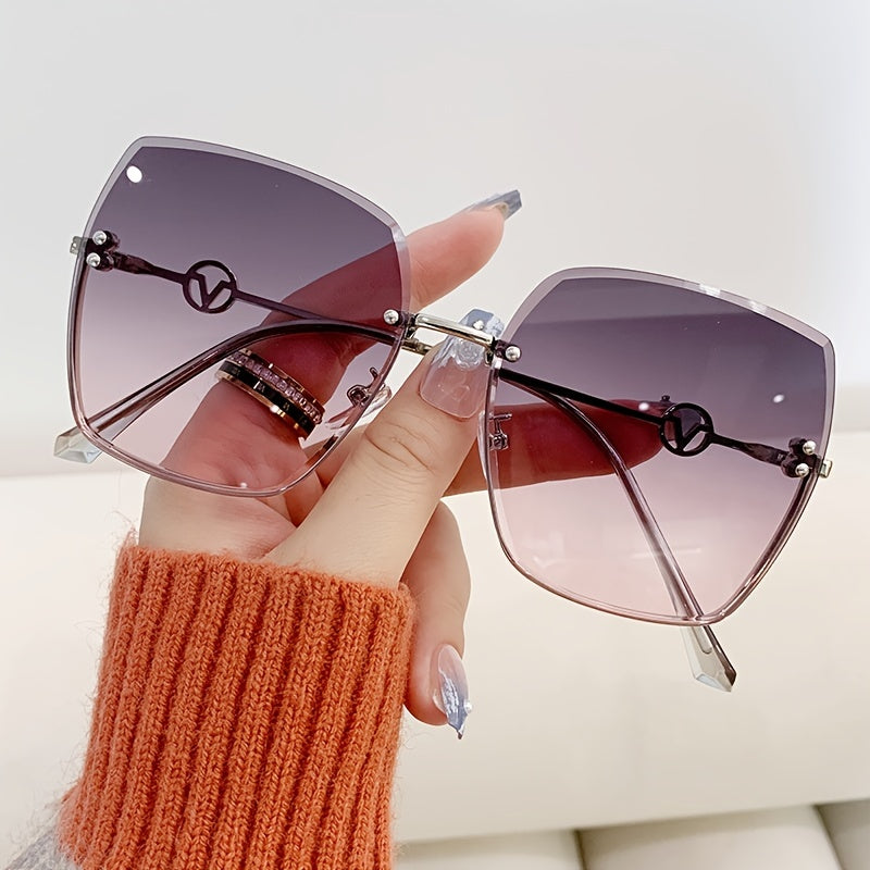 Women Gradient Sunglasses Rectangle Casual Metal Glasses Outdoor Sports