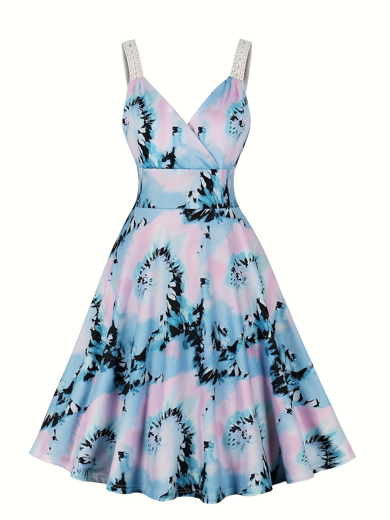  Tie Dye Surplice Neck Pleated Party Dress