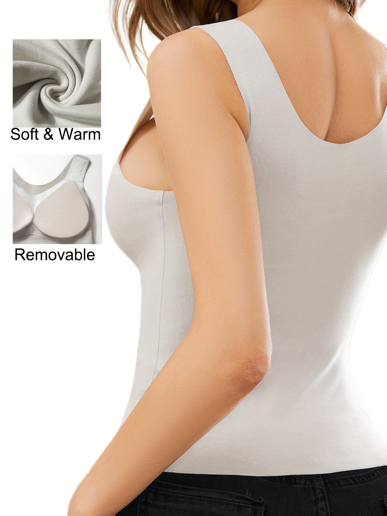 Solid Thermal Tank Top Scallop Trim Sleeveless Top
