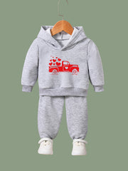 2pcs Love Truck Graphic Hoodies Pants Set Outfits Spring Fall Sports Gift Girls