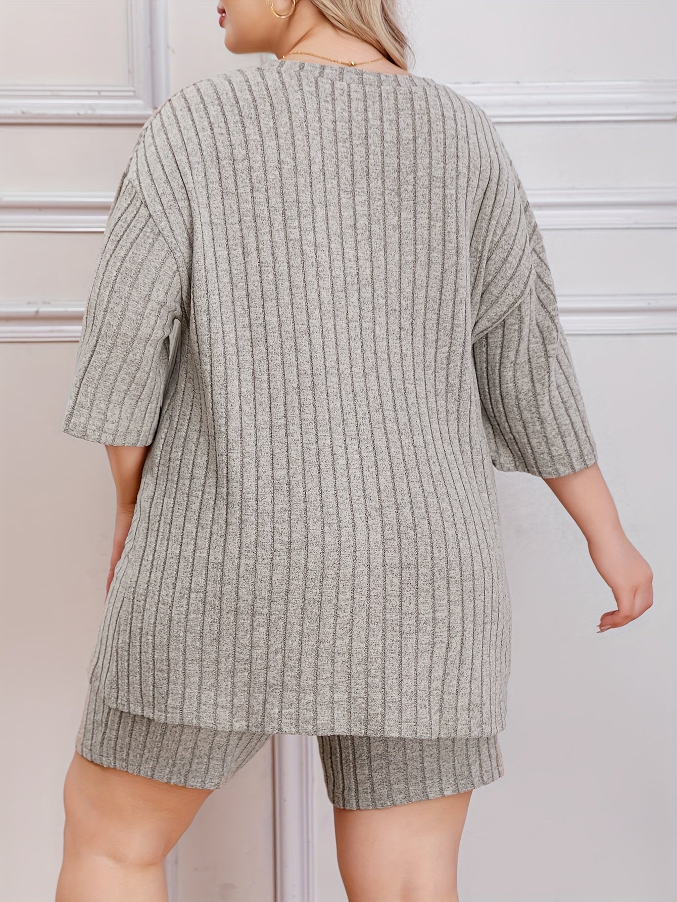  Solid Short Sleeve Ribbed Knit Top & Shorts 2 Pc Set