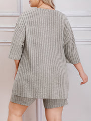  Solid Short Sleeve Ribbed Knit Top & Shorts 2 Pc Set