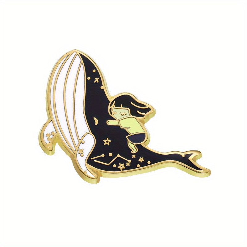 Whale & Girl Brooch Pins Enamel Metal Badges Lapel Pin Brooches