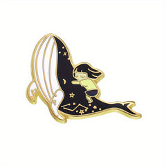 Whale & Girl Brooch Pins Enamel Metal Badges Lapel Pin Brooches