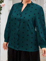 Heart Print Button Up Blouse