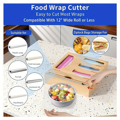 2 in 1 Plastic Wrap Dispenser with Cutter for Ziplock Bags and Foil
